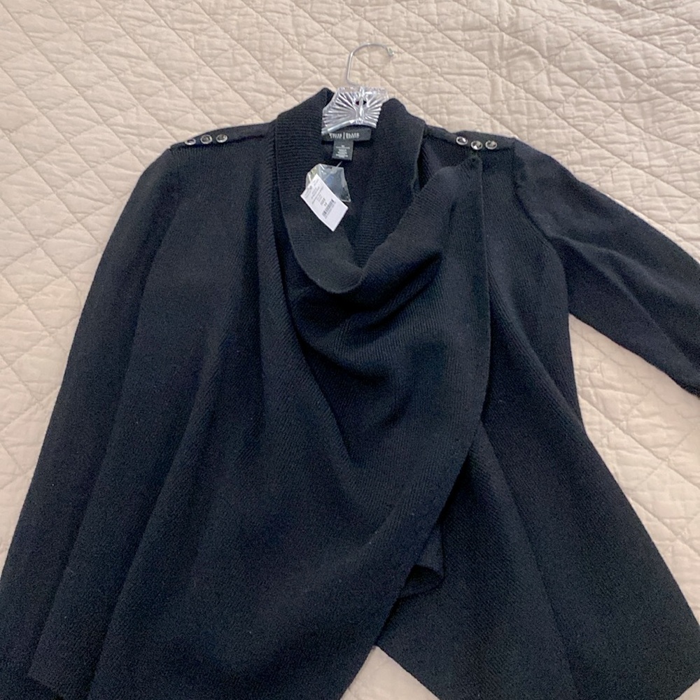 NWT! WHBM CARDIGAN. BLACK. SZ M. CAN BE WORN 2 WAYS. GORGEOUS! - Picture 4 of 8